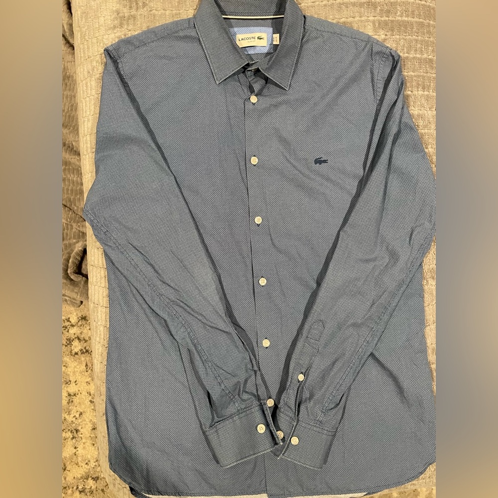 Lacoste Men's Casual Navy Patterned Button Down Shirt Size Medium